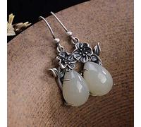 Estilo Chino Eardrop S925 Plata Esterlina Retro Nefrita Blanca Jade Lotus Personalidad Mujer Pendientes Simples Como Se Muestra, LJBLEUSK