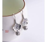 Estilo Chino Eardrop S925 Plata Mujer Retro Estilo Étnico Pendientes de Hoja de Glándula de Lotus Pendientes de Plata de Lotus Joyas Tailandesas Como Se Muestra, LJBLEUSK, el Argent