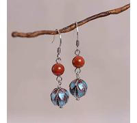 Estilo Chino Eardrop S925 Plata Retro Mujer Quemado Plata Azul Lotus Bud Sur Temperamento Moda Pendientes de Ágata Roja Pendientes de Plata Tailandesa, LJBLEUSK
