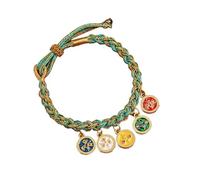 Estilo Cinco Videro de God of Wealth Pulsera para Mujeres Cordete de Mano étnica con Colorido diseño (Verde Esmeralda)
