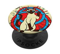 Estilo de cómic de Gato súper siamés PopSockets PopGrip Adhesivo