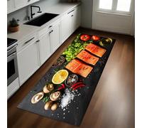 Estilo De Comida Alfombra de Cocina 60 x 180 cm Filetes de salmón especiados Antideslizante y Lavable, Camino Multiusos Resistente al Desgaste, Antimanchas, Ideal para Bajo Fregadero y Fogones