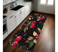 Estilo De Dibujos Animados Alfombra de Cocina 60 x 180 cm Cereza roja Estrellada Antideslizante y Lavable, Camino Multiusos Resistente al Desgaste, Antimanchas, Ideal para Bajo Fregadero y Fogones