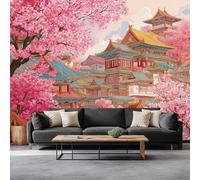 Estilo De Ensueño Papel Pintado Mural de Pared 200 x 140 cm Decoración Moderna, Arquitectura China Flores Rosas Diseño de Pared para Salón Dormitorio Oficina Pasillo Póster