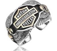 Estilo de esterlina Vintage Estilo de Plata esterlina Anillo de Ajuste de Ajuste Abierta para Hombres Joyería de Anillo de Banda de Dedo de Sello de Oro Personalizado Harley-Davidson