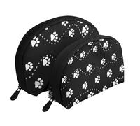 Estilo de impresión de Pata de Perro Negro, Bolsa de Maquillaje de Concha, Monedero pequeño para Mujer, Bolsa de artículos de tocador, Bolsa de cosméticos, 2 Piezas