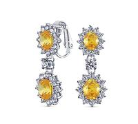 Estilo De La Vendimia De La Novia De Piedras Preciosas Simuladas Declaración Pave Corona Halo Cubic Zirconia AAA CZ Gota Colgante Ovalada Lámpara De Araña Pendientes De Clip Para Mujeres Sin Perforar