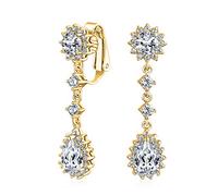 Estilo De La Vendimia De La Novia De Piedras Preciosas Simuladas Declaración Pave Corona Halo Cúbicos Circonio AAA CZ Largo Colgante Ovalada Lágrima Pendientes De Araña 14K Chapado En Oro De Latón