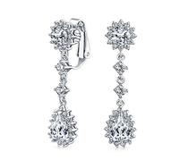 Estilo De La Vendimia De La Novia De Piedras Preciosas Simuladas Declaración Pave Corona Halo Cúbicos Circonio AAA CZ Largo Colgante Ovalada Lágrima Lámpara De Araña Pendientes De Clip