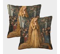 Estilo de Manuscrito Insular Medieval Fundas De Almohada 2 Paquetes 40x40cm,Hermosa Dama Cojín Cuadrado,Adecuada para Sofá Cama,Coche Y Decoración del Hogar