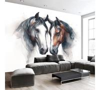 Estilo de pintura a la tinta de animales Papel pintado panorámico decorativo, Cabeza de caballo en acuarela 3D mural impreso para dormitorio sala estar sala Oficina, Marrón - 300x210cm