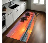 Estilo De Pintura Al Óleo Alfombra de Cocina 60 x 180 cm Playa Olas Puesta de Sol Antideslizante y Lavable, Camino Multiusos Resistente al Desgaste, Antimanchas, Ideal para Bajo Fregadero y Fogones