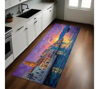 Estilo De Pintura Al Óleo Alfombra de Cocina 60 x 180 cm Puerto de Chania, Creta Antideslizante y Lavable, Camino Multiusos Resistente al Desgaste, Antimanchas, Ideal para Bajo Fregadero y Fogones