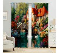 Estilo De Pintura Al óLeo Cortinas Opacas Casa Pintada de Rojo 2 Paneles 140An x 280Al cm Térmicas Aislantes para Dormitorio Cocina o Salón Estampado Moderno Durable