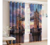 Estilo De Pintura Al óLeo Cortinas Opacas Puente de la Torre Estampado 3D, Térmicas Aislantes y Reducción de Ruido para Dormitorio Salón y Habitación Infantil 2 Paneles 110An x 215Al cm