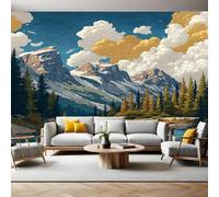 Estilo de Pintura Al óLeo Fotomurales Ilustración de las Montañas Rocosas Papel Tapiz Fotográfico 400x280 cm Tejido No Tejido Decor de la Pared Murales para Salón Dormitorio TV Pared Habitación Niños