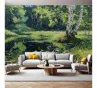 Estilo de Pintura Al óLeo Mural Fotográfico Bosque de abedules verdes Papel Pintado 3D Tejido No Tejido Moderno Arte Dormitorio Sala de Estar Hogar TV Fondo Pared PóSter Decorativo 350x250 cm