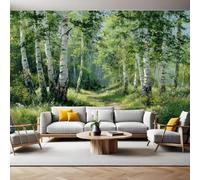Estilo de Pintura Al óLeo Murales Decorativos Pared Bosque de abedules verdes Papel Pintado 450x315 cm Póster Gigante de Pared Tejido no Tejido Papel de Parede Panorámico Salón Hotel Fondo de TV