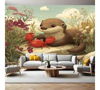 Estilo De Pintura Al óLeo Papel Pintado Fotografía Nutrias y cangrejos Fotomurales Decorativos Pared 300x210 cm Sofá Fondo Pared Pintado Papel Tapiz TV Dormitorio Fotomural Sala Mural