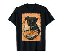 Estilo de póster de manga Ramen de perro negro caprichoso Camiseta