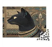 Estilo del Antiguo Egipto,Black Alien Gato Rompecabezas Sostenibles Estampados para Adultos De Madera De 1000pcs (75x50cm)