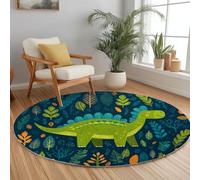 Estilo Escandinavo Alfombra Redonda 210 cm Selva De Dibujos Animados Dinosaurios Antideslizante Lavable Alfombra Redonda, Antideslizante Suave Ultrafina para Dormitorio, Habitación Cocina Alfombras