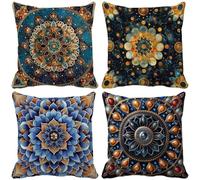 Estilo étnico Fundas Cojines 55x55 Juego de 4 Funda Cojin Bohemia Exterior Impermeables Lino Cuadrado Cushion Covers con Cremallera Oculta para Sala de Estar Sofa Verano Jardín Decoración Regalo g50-4