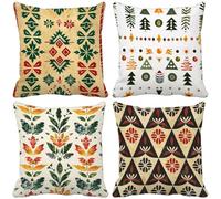 Estilo étnico Fundas Cojines 65x65 Juego de 4 Funda Cojin Bohemia Exterior Impermeables Lino Cuadrado Cushion Covers con Cremallera Oculta para Sala de Estar Sofa Verano Jardín Decoración Regalo j68-O