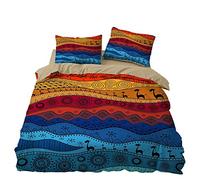 Estilo étnico Indio Funda Nórdica Microfibra Negro Marrón Juego de Cama Jirafa Abstracta Mujer India Bohemia Geométrico Funda de Edredón y Funda de Almohada (180x210 cm Cama 105 cm, F)