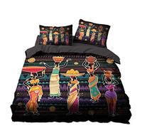 Estilo étnico Indio Funda Nórdica Microfibra Negro Marrón Juego de Cama Jirafa Abstracta Mujer India Bohemia Geométrico Funda de Edredón y Funda de Almohada (220x240 cm Cama 150 cm, B)