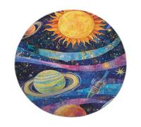 Estilo Exploratorio Juguetón Alfombra Redondeada Patrón del Sistema Solar Planetas y Espacio Alfombras Lavables Antideslizantes para Salón Dormitorio Sala de Juegos De Pelo bajo 80x80cm