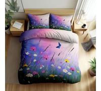 Estilo Fantástico Juego de Ropa de Cama de 3 Piezas Para Cama de 135/150 cm, Acuarela Planta Flor Mariposa Suave y Cómodo Funda Nórdica de 220 x 240 cm y 2 Funda de Almohada con Cremallera, Para Niñas
