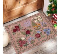 Estilo Francés Retro Felpudo Antideslizante - 80 x 120 cmMagnolia Rosa Trampa de Tierra Felpudo Exterior e Interior para Entrada Limpia - Fácil de Cuidar - Azul Claro