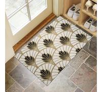 Estilo geométrico retro Felpudo Decorativas, Alfombrilla Oro Patrón de abanico de lujo Antideslizante Junta de Goma Alfombras para Suelos para Exteriores e Interiores Entrar Terraza Garaje 40 x 60 cm