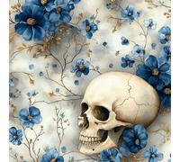 Estilo Gótico Papel de Pared Autoadhesivo Calavera Azul Flores Pelar y Pegar Papel Pintado Adhesivo Impermeable Mate Removible Wallpaper para Dormitorio Muebles Armario Pared Salon Pegatina 0.3x3 m