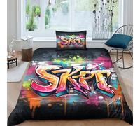 Estilo Graffiti Funda De Edredón,English Alfabeto Ropa De Cama 3D,Microfibra Fácil De Limpiar Adecuado para Niños, Niños Y Niñas con Cremallera Funda De Almohada 2 PiezasSingle(135x200cm)