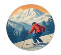 Estilo ilustración Invernal Alfombra Redonda Alfombra Esquiador Alfombra montaña Nevada y Bosque pinos Alfombra Salón Dormitorio Decoración del Suelo Alfombras Suave Fina Acogedora Lavable 160x160cm