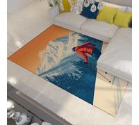 Estilo ilustración Invernal Alfombra Silueta Esquiador Alfombra montaña Nevada y Bosque pinos Alfombra Salón Dormitorio Decoración del Suelo Alfombras Suave Fina Acogedora Lavable 80x150cm