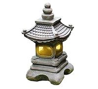 Estilo japonés al aire libre Tachi-Gata Solar Zen Jardín Luces Linterna Pagoda Luz Solar Piso Jardín Lámpara de resina impermeable Estatua Granja Balcón Lámpara de decoración creativa,17*34cm