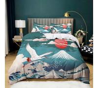 Estilo Japones Funda Nordica Cama 105 Grulla de Corona roja de montaña Nevada Juego de Ropa de Cama de 3 Piezas Microfibra Suave Moderno 200x200 cm Juego de Fundas Edredón con 2 Funda de Almohada