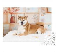 Estilo Japonés Shiba Inu Rompecabezas 1000 Piezas Adultos Papel Grueso Decoración Puzzle Perro Relajante 52x38cm/1000pcs