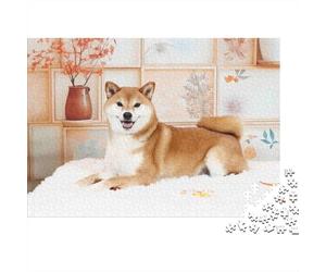 Estilo Japonés Shiba Inu Rompecabezas 1000 Piezas Adultos Papel Grueso Decoración Puzzle Perro Relajante 52x38cm/1000pcs