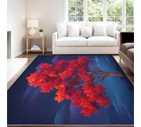 Estilo Japonés Tranquilo Brillante Otoño Alfombra 140 x 200 cm Azul Rojo Arce Hojas Otoñales Pelo Corto Súper Suave Alfombra Lavable para Habitación Adolescente, No Desprende Pelusa y Fácil de Limpiar