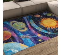 Estilo Juguetón Exploratorio Alfombra Área Sistema Solar Planetas y Patrón Espacial Lavable alfombras Antideslizantes para Salón Dormitorio Sala Juegos Pelo bajo 180x230cm
