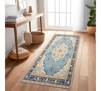 Estilo Marroquí Estampados Clásico Alfombra De Pasillo Azul - Lavable Y Antideslizante, Alfombra Larga Y Estrecha para Pasillo, Cocina O Entrada, Suave, Moderna Y Fácil De Limpiar 80X240 Cm