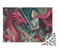 Estilo Medieval: una guerrera luchando contra un dragón Feroz Rompecabezas para Adultos || De Diversión Familiar 52x38cm/1000pcs