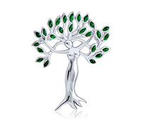 Estilo Nativo Americano Hojas Verdes Árbol De La Vida Diosa Protección De La Naturaleza Madre Tierra Broche Alfiler Joyería Occidental Para Mujer .925 Plata De Ley