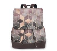 Estilo nórdico, patrón geométrico rosa, dorado,Mochila para mujer, impermeable, ligera, de piel sintética, moderna, para viajes.