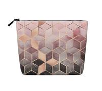 Estilo nórdico, patrón geométrico Rosa, Dorado,Neceser de Maquillaje de imitación Lino, Neceser de Viaje portátil