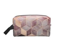 Estilo nórdico, patrón geométrico Rosa Rosa, Dorado, Bolsa de Maquillaje Bolsa de cosméticos Bolsa de artículos de tocador de Viaje portátil Organizador de Bolsa de Maquillaje